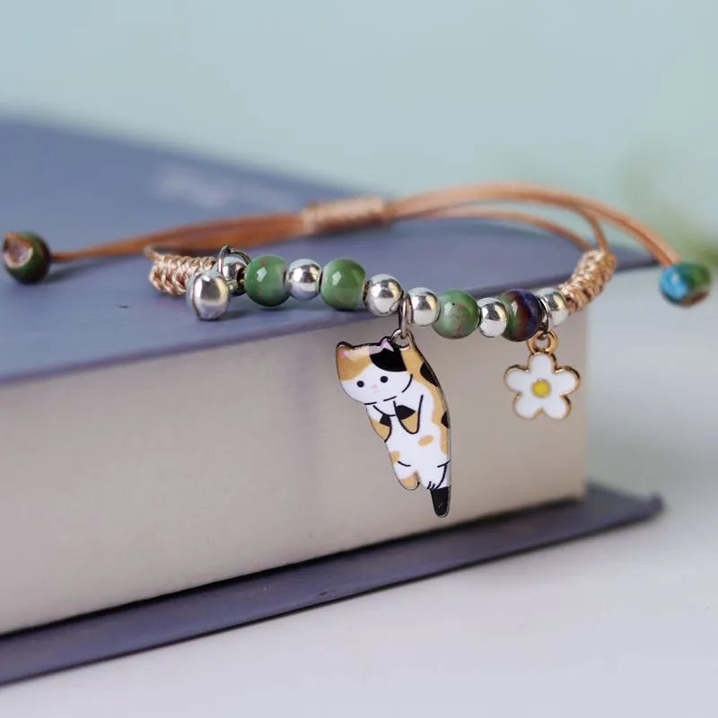 Cute Cartoon Animal Cat Rabbit Flower Bracelet for Girl Women Men Fashion Charm Student Friendship Bracelets Jewelry