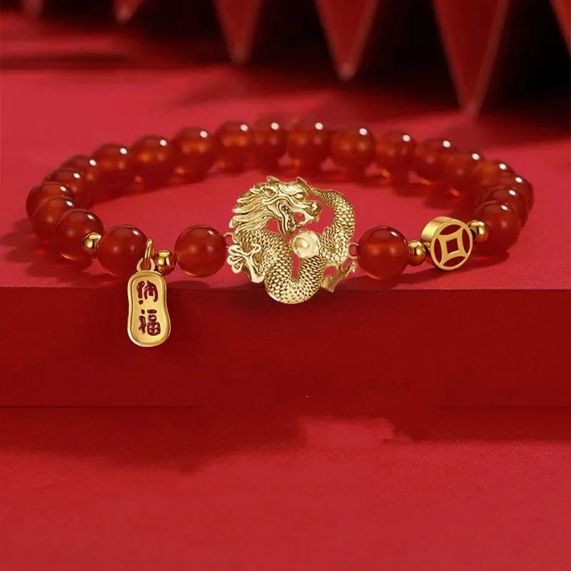 2024 Chinese Style Zodiac Dragon Bracelet For Women Men Brings Wealth Health and Good Luck Red Beaded Couple Bracelet Jewelry Gi