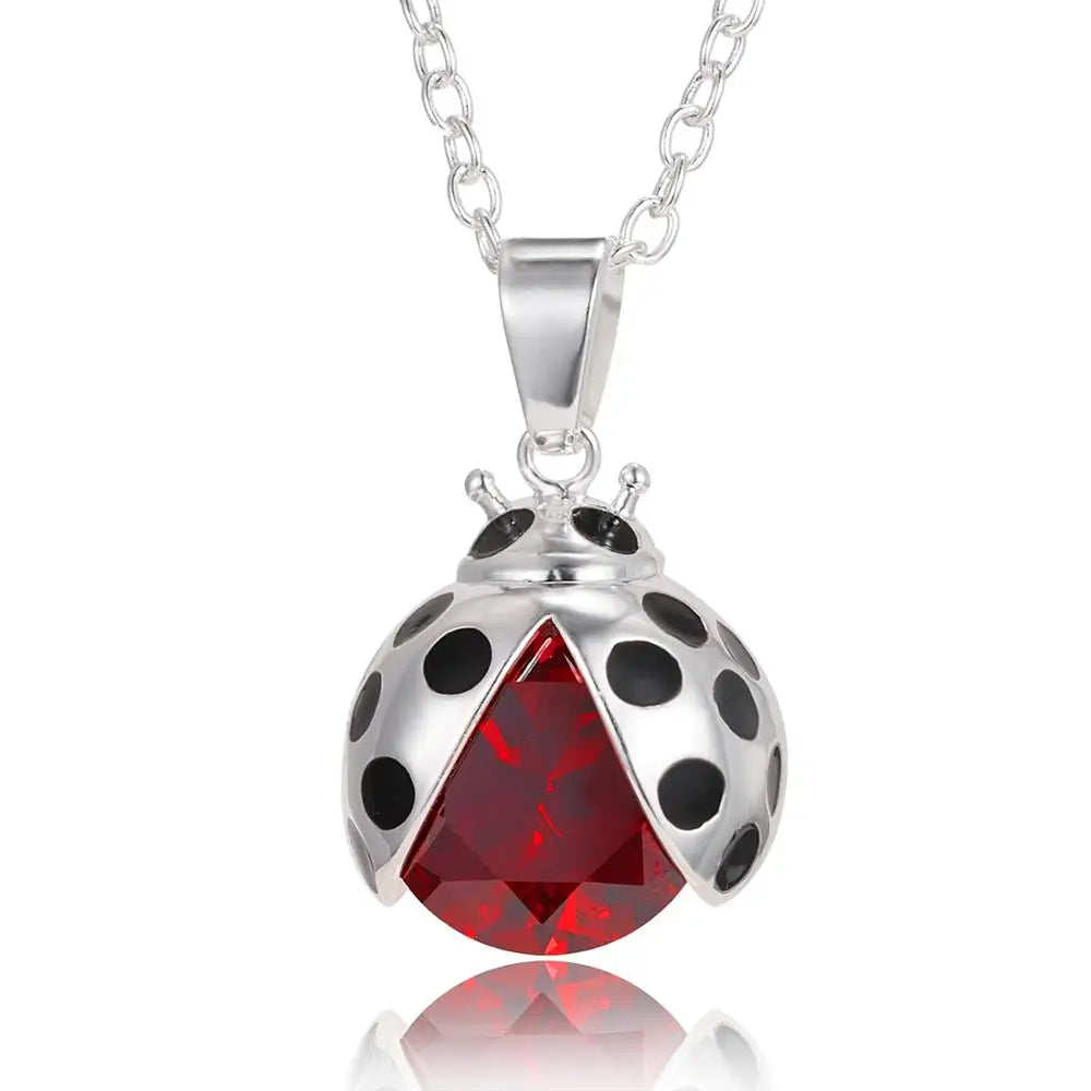 New Fashion Silver Color Pendant Ladybug Charm Necklaces Cute Insect Ladybird Animal Jewelry Rhinestone Lovely Necklace Gifts