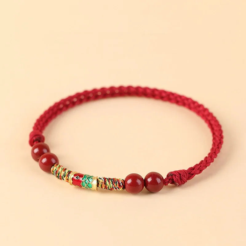 Lucky Koi Pure Red Rope Bracelet for Women Men Chinese Style Cinnabar Handmade Adjustable Braided Bracelet Amulet Jewelry Gifts