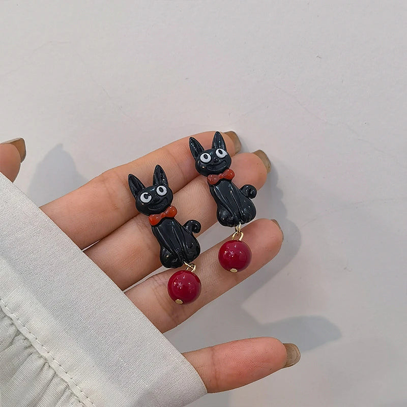 Sweet Cool Black Cat Stud Earring