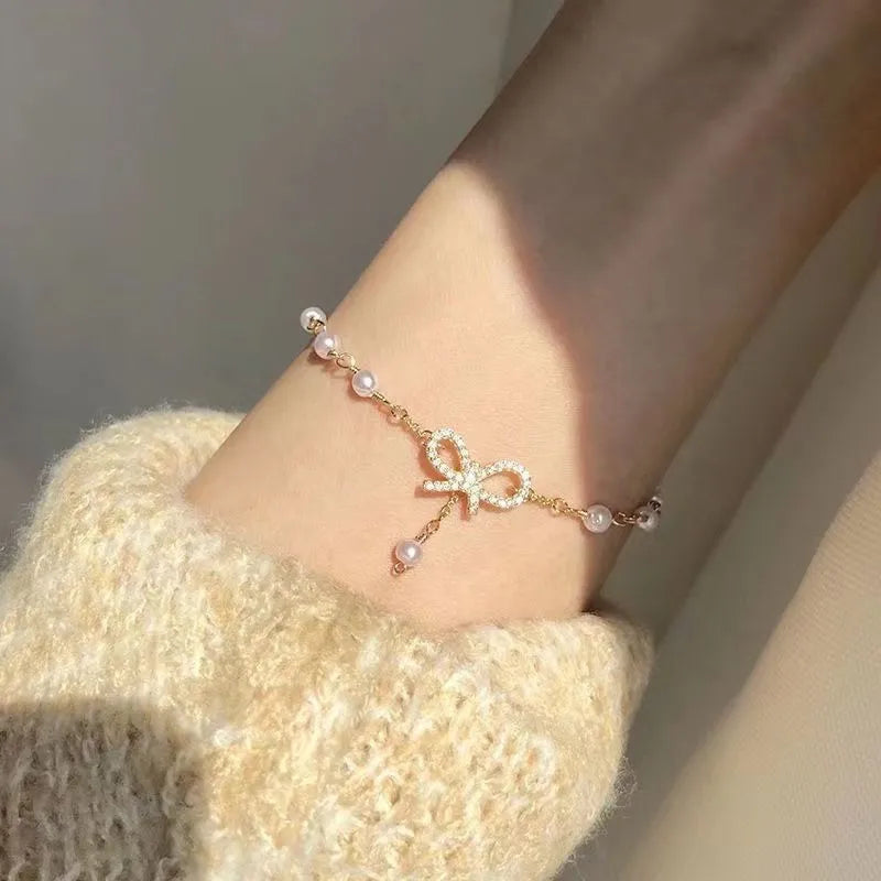 Sweet Imitation Pearl Link Chain Bracelet